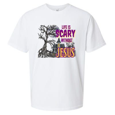 Life Is Scary Without Jesus Halloween Costume Sueded Cloud Jersey T-Shirt