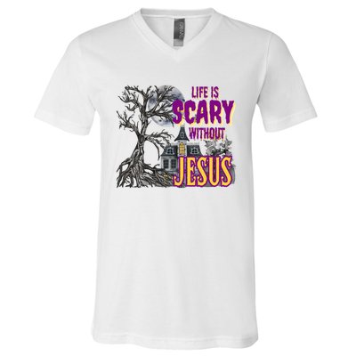 Life Is Scary Without Jesus Halloween Costume V-Neck T-Shirt