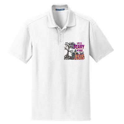 Life Is Scary Without Jesus Halloween Costume Dry Zone Grid Polo