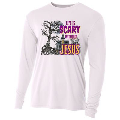 Life Is Scary Without Jesus Halloween Costume Cooling Performance Long Sleeve Crew