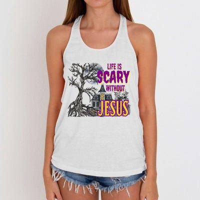 Life Is Scary Without Jesus Halloween Costume Women's Knotted Racerback Tank