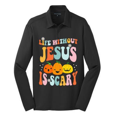 Life is Scary Without Jesus - Christian Faith Halloween  Silk Touch Performance Long Sleeve Polo