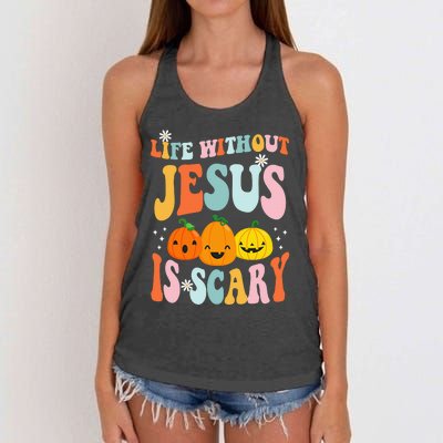 Life is Scary Without Jesus - Christian Faith Halloween  Women's Knotted Racerback Tank