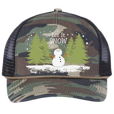 Let It Snow Winter Snowman Christmas Retro Rope Trucker Hat Cap