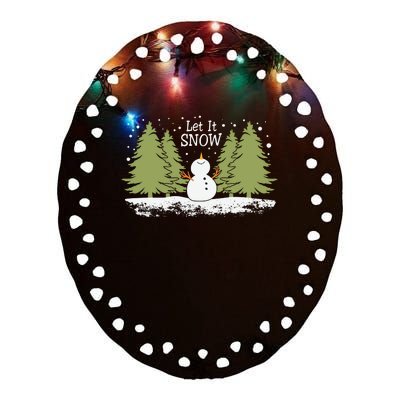 Let It Snow Winter Snowman Christmas Ceramic Oval Ornament