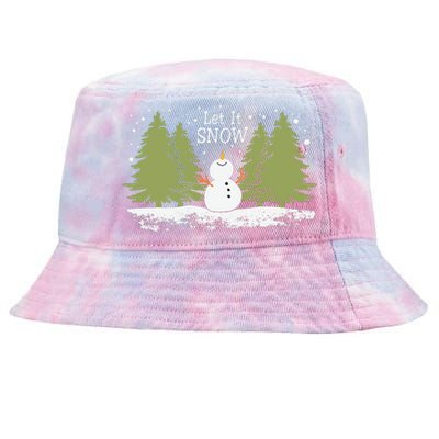 Let It Snow Winter Snowman Christmas Tie-Dyed Bucket Hat