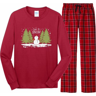 Let It Snow Winter Snowman Christmas Long Sleeve Pajama Set