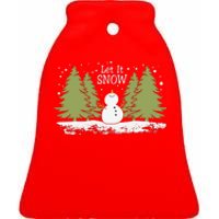 Let It Snow Winter Snowman Christmas Ceramic Bell Ornament