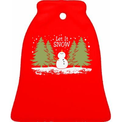 Let It Snow Winter Snowman Christmas Ceramic Bell Ornament