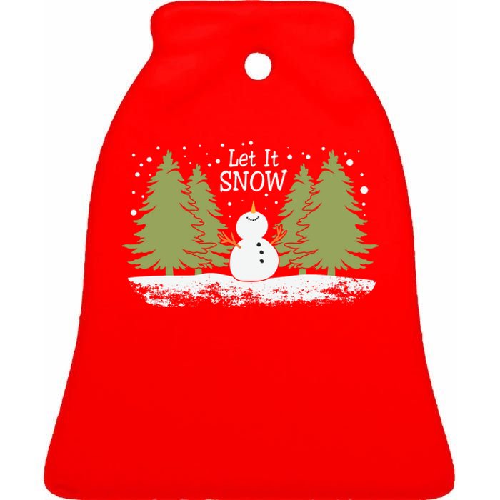 Let It Snow Winter Snowman Christmas Ceramic Bell Ornament