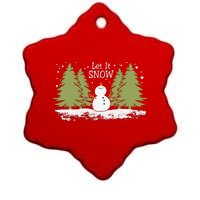 Let It Snow Winter Snowman Christmas Ceramic Star Ornament