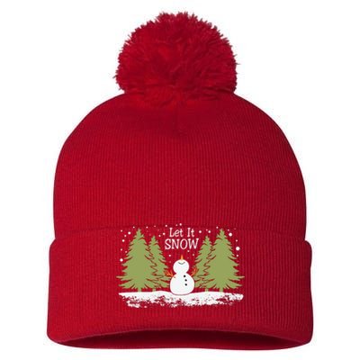 Let It Snow Winter Snowman Christmas Pom Pom 12in Knit Beanie