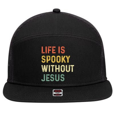 Life Is Spooky Without Jesus Christian Religious Halloween  7 Panel Mesh Trucker Snapback Hat