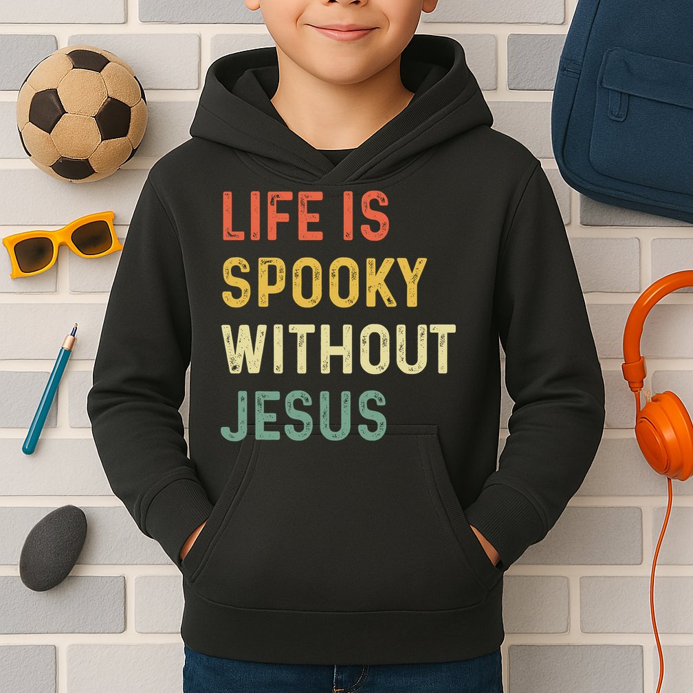 Life Is Spooky Without Jesus Christian Religious Halloween  Kids Hoodie