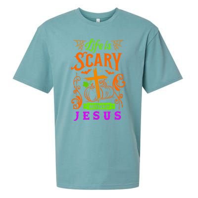 Life Is Scary Without Jesus Christian Halloween Jesus Sueded Cloud Jersey T-Shirt