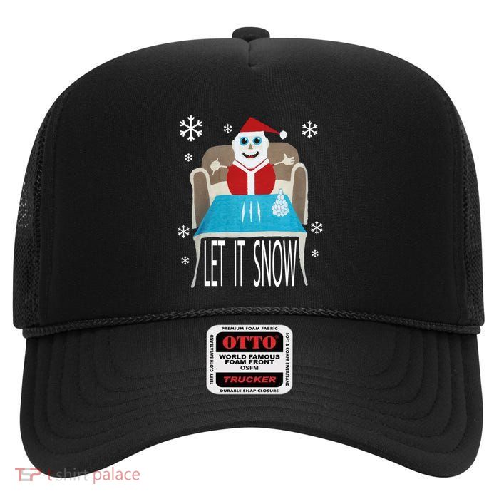 Let It Snow Christmas Sweater Cocaine Snorting Santa Funny High Crown Mesh Back Trucker Hat