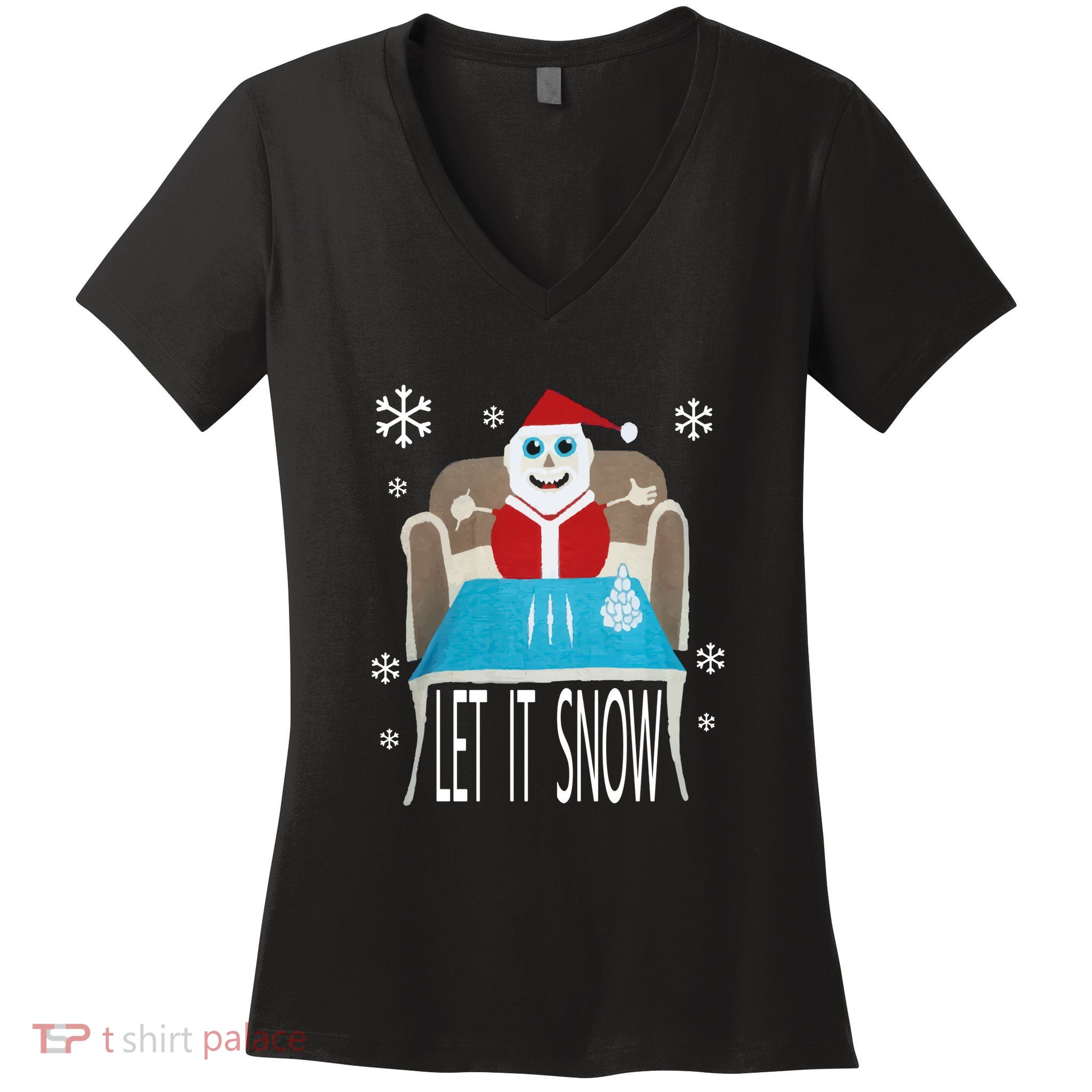 Let It Snow Christmas Sweater Cocaine Snorting Santa Funny Women's V-Neck T-Shirt
