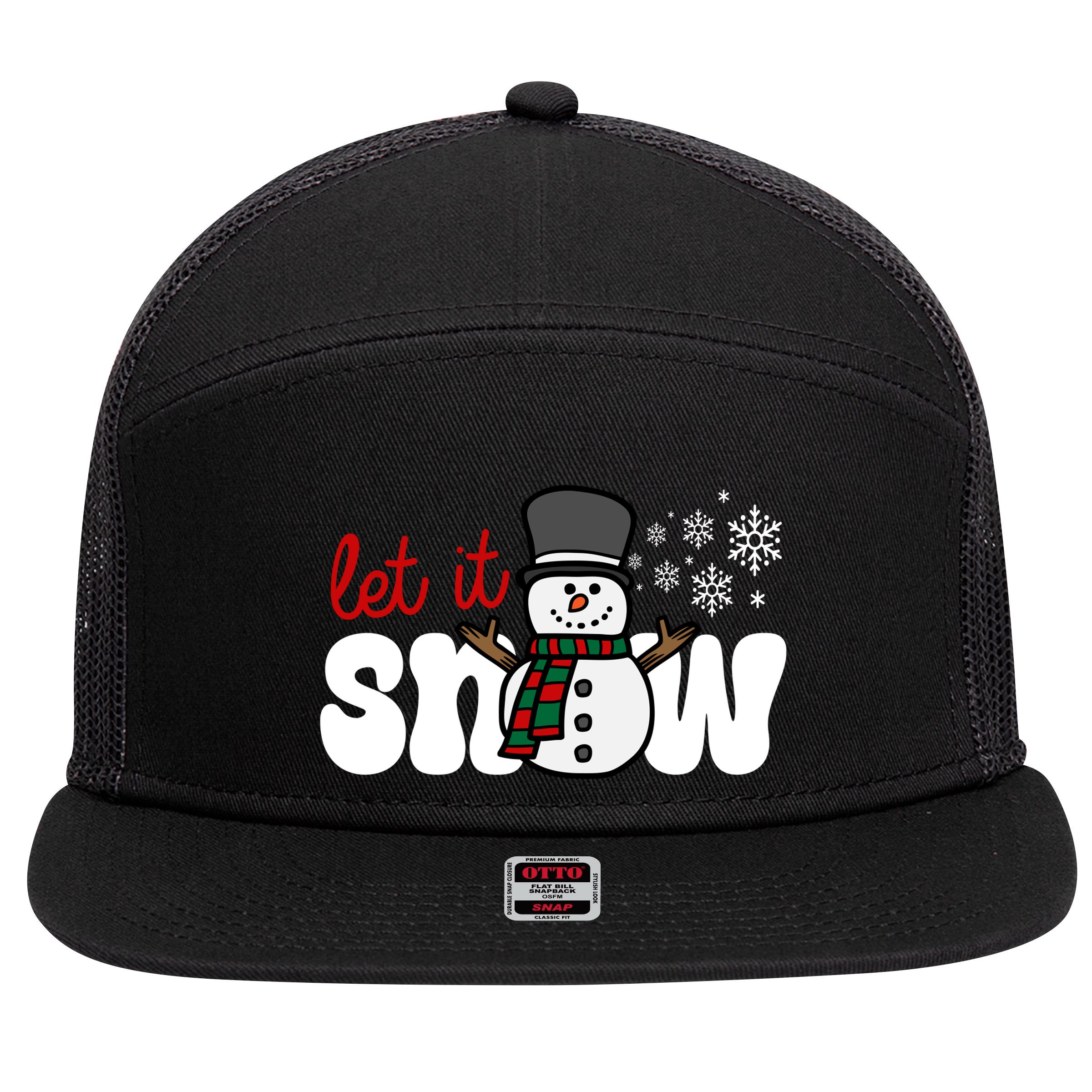 Let It Snow Christmas Holiday Cute 7 Panel Mesh Trucker Snapback Hat