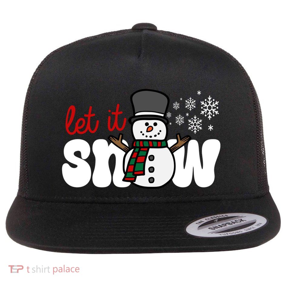 Let It Snow Christmas Holiday Cute Flat Bill Trucker Hat