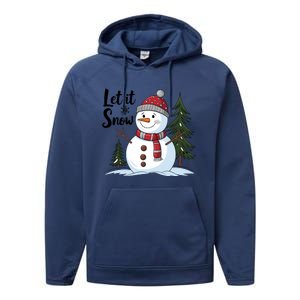 Let It Snow Cute Snowman Christmas Xmas Holiday Performance Fleece Hoodie