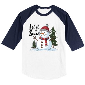 Let It Snow Cute Snowman Christmas Xmas Holiday Baseball Sleeve Shirt