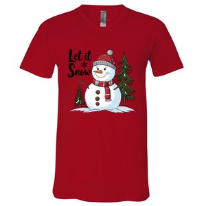 Let It Snow Cute Snowman Christmas Xmas Holiday V-Neck T-Shirt