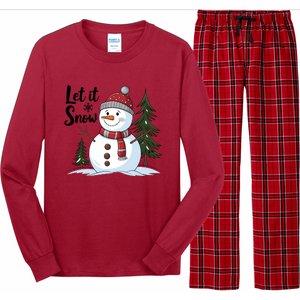 Let It Snow Cute Snowman Christmas Xmas Holiday Long Sleeve Pajama Set