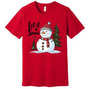 Let It Snow Cute Snowman Christmas Xmas Holiday Premium T-Shirt