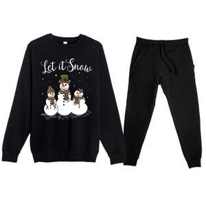 Let It Snow Happy Snow Leopard Print Hats Snow Gift Premium Crewneck Sweatsuit Set