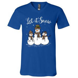 Let It Snow Happy Snow Leopard Print Hats Snow Gift V-Neck T-Shirt