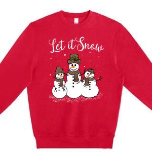 Let It Snow Happy Snow Leopard Print Hats Snow Gift Premium Crewneck Sweatshirt