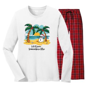 Let It Snow Somewhere Else Christmas Snowman Funny Beach Women's Long Sleeve Flannel Pajama Set 