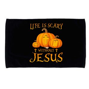 Life Is Scary Without Jesus Halloween Pumpkin Christian Microfiber Hand Towel