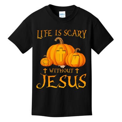 Life Is Scary Without Jesus Halloween Pumpkin Christian Kids T-Shirt