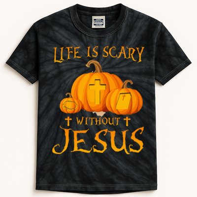 Life Is Scary Without Jesus Halloween Pumpkin Christian Kids Tie-Dye T-Shirt