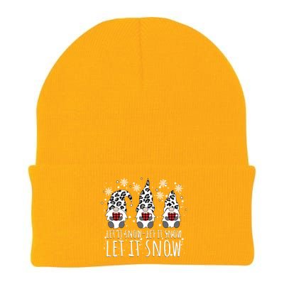 Let It Snow Winter Gnome Leopard Buffalo Plaid Snowflakes Cute Gift Knit Cap Winter Beanie