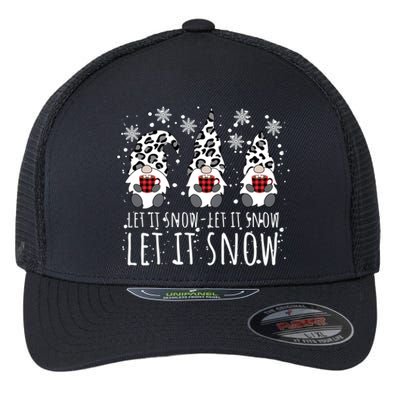 Let It Snow Winter Gnome Leopard Buffalo Plaid Snowflakes Cute Gift Flexfit Unipanel Trucker Cap