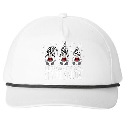 Let It Snow Winter Gnome Leopard Buffalo Plaid Snowflakes Cute Gift Snapback Five-Panel Rope Hat