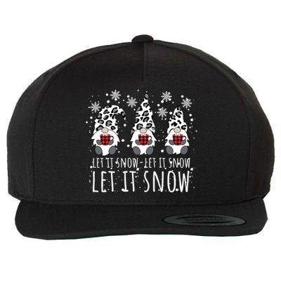 Let It Snow Winter Gnome Leopard Buffalo Plaid Snowflakes Cute Gift Wool Snapback Cap