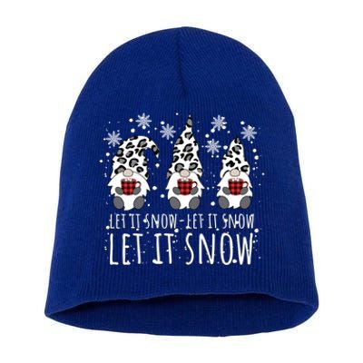 Let It Snow Winter Gnome Leopard Buffalo Plaid Snowflakes Cute Gift Short Acrylic Beanie