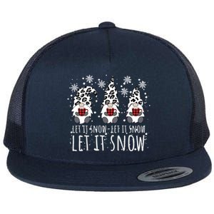 Let It Snow Winter Gnome Leopard Buffalo Plaid Snowflakes Cute Gift Flat Bill Trucker Hat