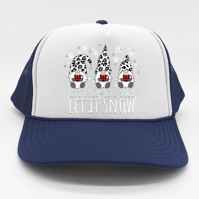 Let It Snow Winter Gnome Leopard Buffalo Plaid Snowflakes Cute Gift Trucker Hat