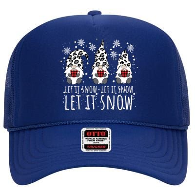 Let It Snow Winter Gnome Leopard Buffalo Plaid Snowflakes Cute Gift High Crown Mesh Back Trucker Hat