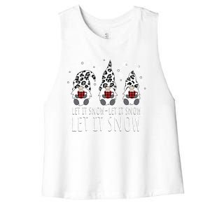 Let It Snow Winter Gnome Leopard Buffalo Plaid Snowflakes Cute Gift Women's Racerback Cropped Tank