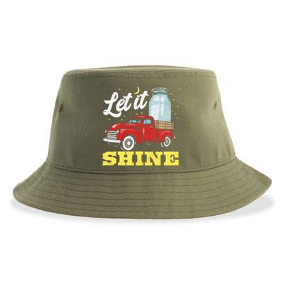 Let It Shine! Vintage Truck Stars Moon And Moonshine Jar Funny Gift Sustainable Bucket Hat