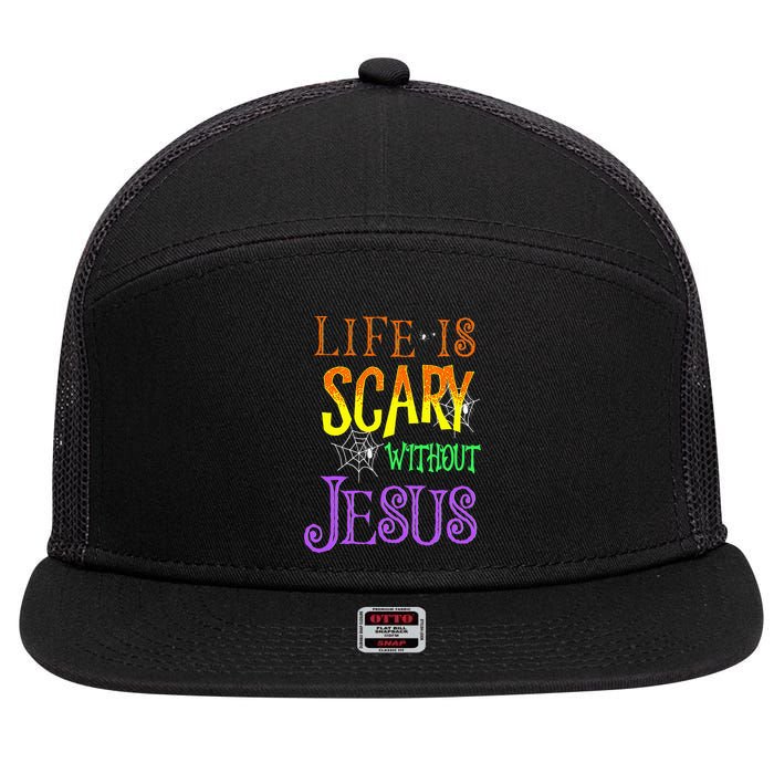 Life Is Scary Without Jesus Halloween Costume 7 Panel Mesh Trucker Snapback Hat