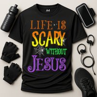 Life Is Scary Without Jesus Halloween Costume Cooling Performance Crew T-Shirt