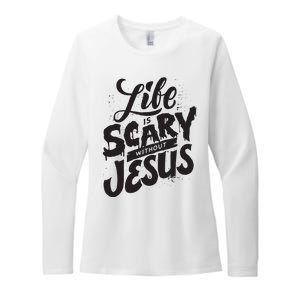 Life Is Scary Without Jesus Christian Faith Halloween Womens CVC Long Sleeve Shirt