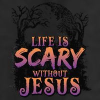 Life Is Scary Without Jesus Funny Halloween Christian 7 Panel Mesh Trucker Snapback Hat