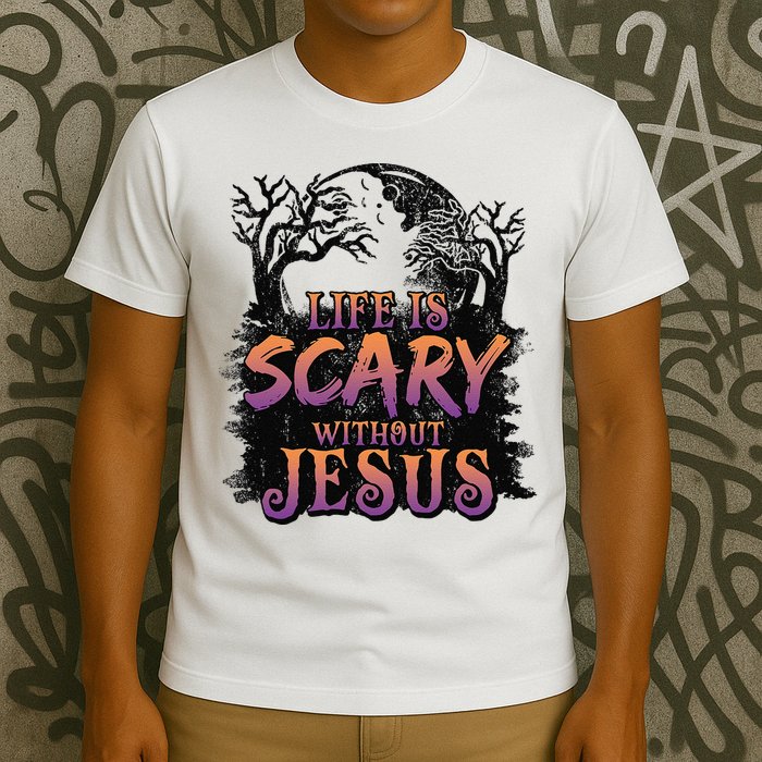 Life Is Scary Without Jesus Funny Halloween Christian T-Shirt